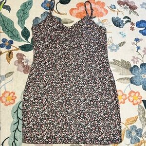 Floral Mini Dress - Black and Pink